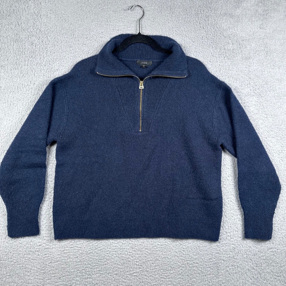 J.Crew Men's M Merino Wool Alpaca Blend Half Zip Navy Blue Sweater Preppy